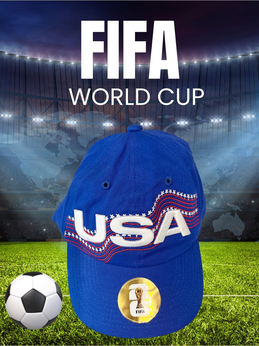 USA Embroidered Blue Baseball Cap - FIFA World Cup Style